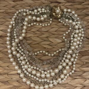 Stella & Dot Charlotte Multi Strand Pearl Necklace with Flower Clasp